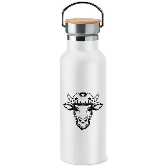 Edelstahl-Trinkflasche mit Bambusdeckel HOCKEYKUH