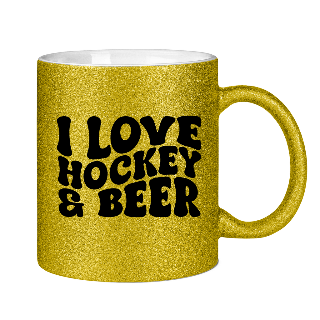 Glitzertasse I LOVE HOCKEY & BEER