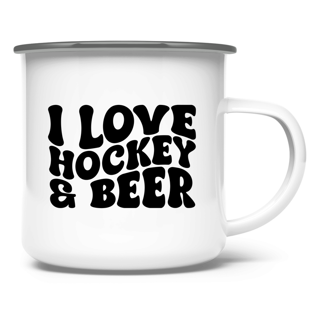 Emaille Tasse  I LOVE HOCKEY & BEER