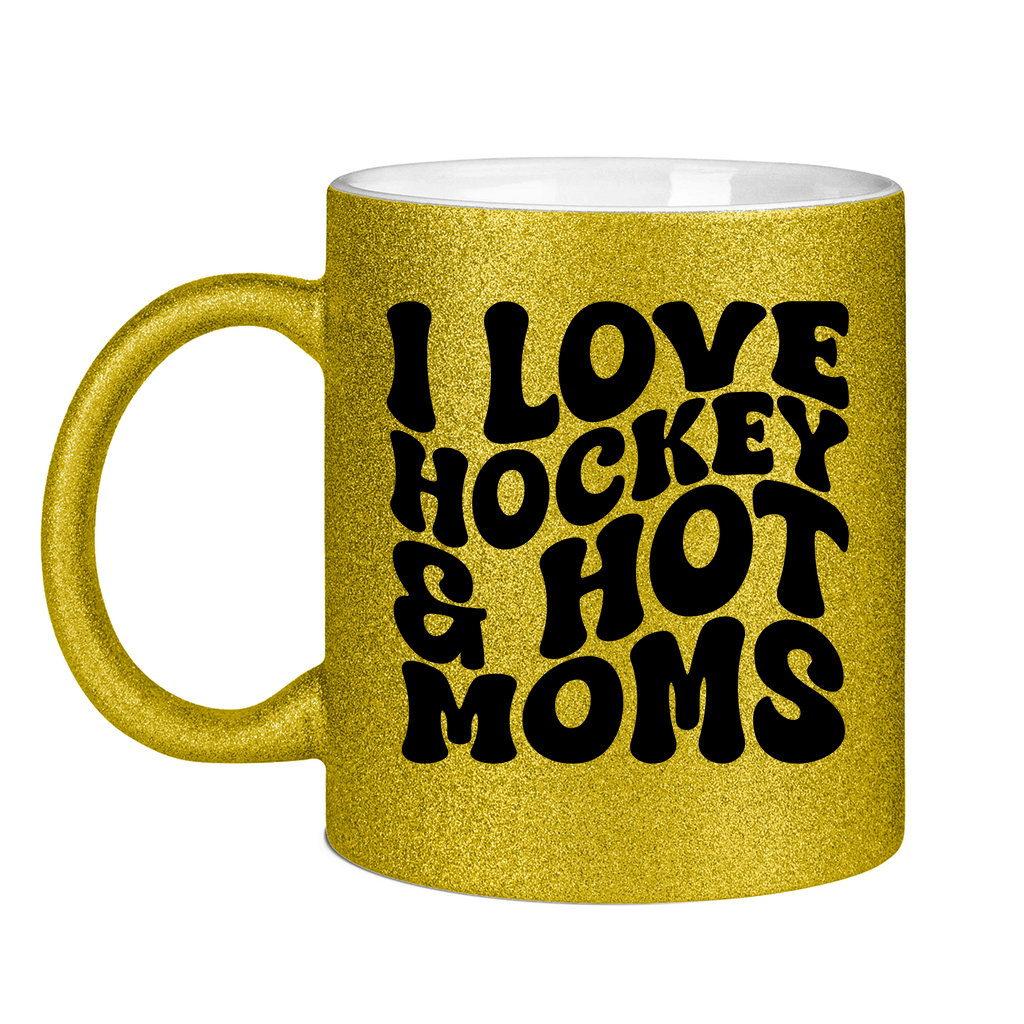 Glitzertasse I LOVE HOCKEY & HOT MOMS