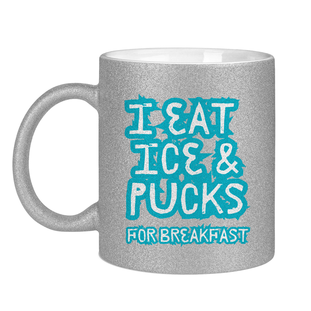 Glitzertasse ICE & PUCKS FOR BREAKFAST