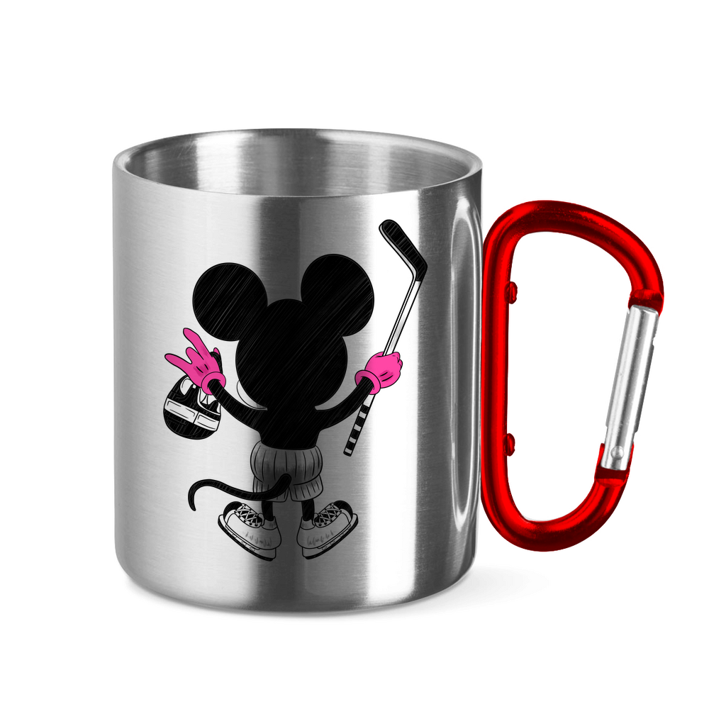 Edelstahltasse mit Karabinergriff HOCKEYMOUSE PINK