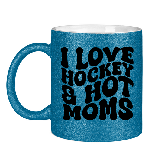 Glitzertasse I LOVE HOCKEY & HOT MOMS