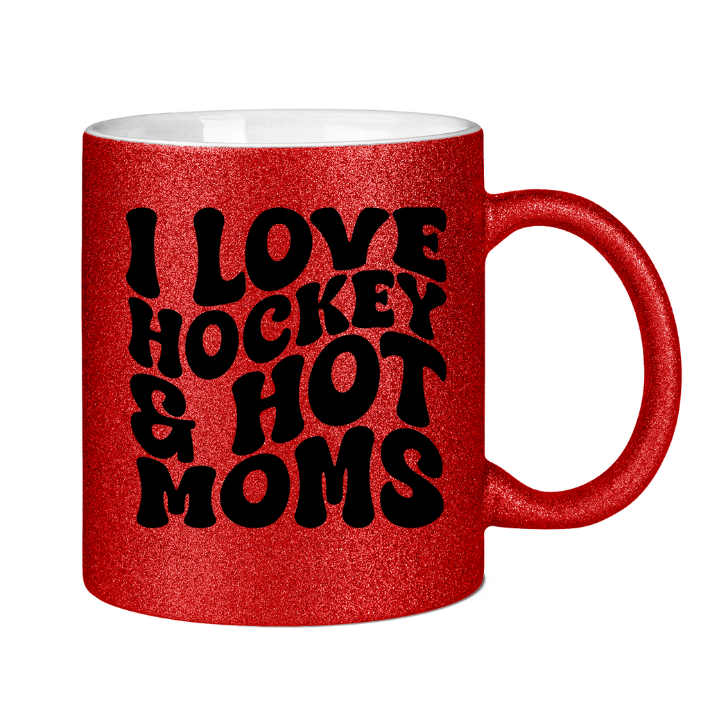 Glitzertasse I LOVE HOCKEY & HOT MOMS