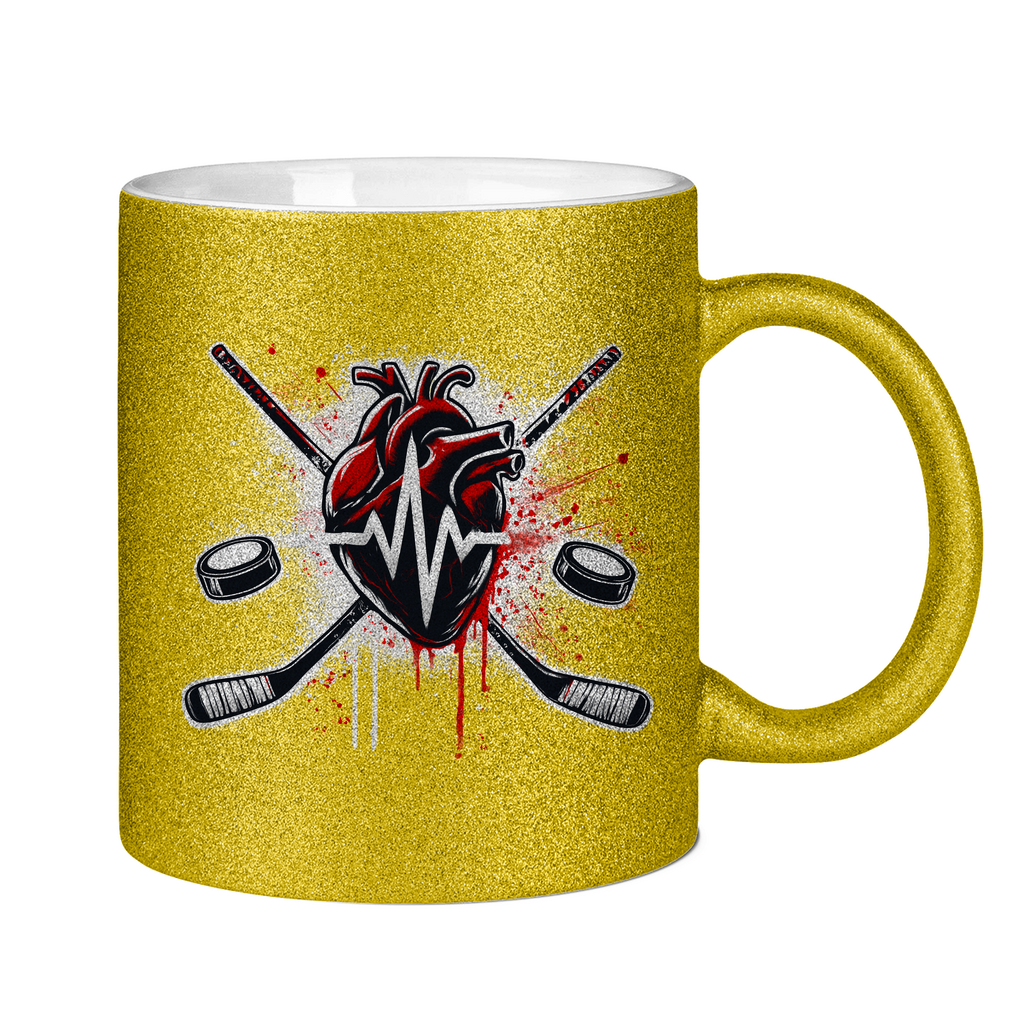 Glitzertasse HOCKEY HEARTBEAT