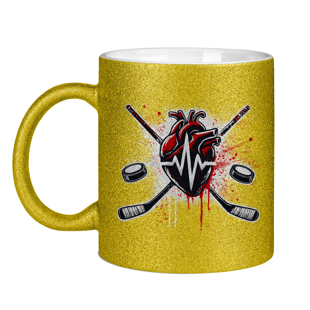 Glitzertasse HOCKEY HEARTBEAT