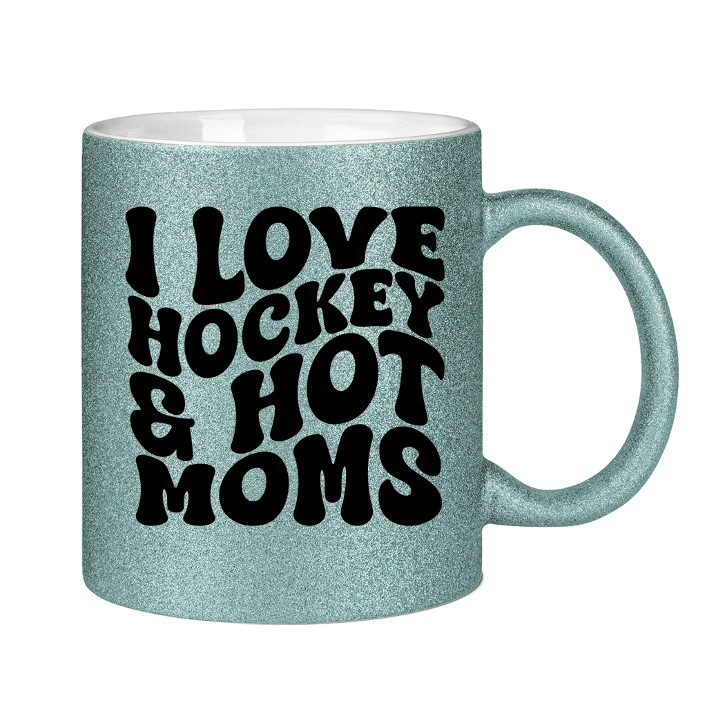 Glitzertasse I LOVE HOCKEY & HOT MOMS