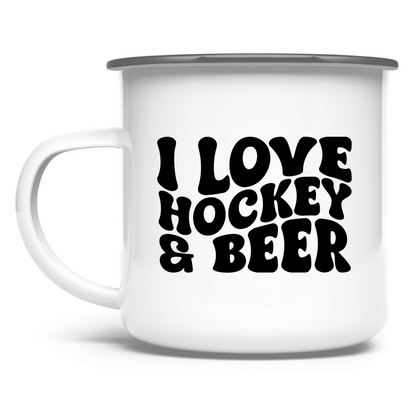 Emaille Tasse  I LOVE HOCKEY & BEER