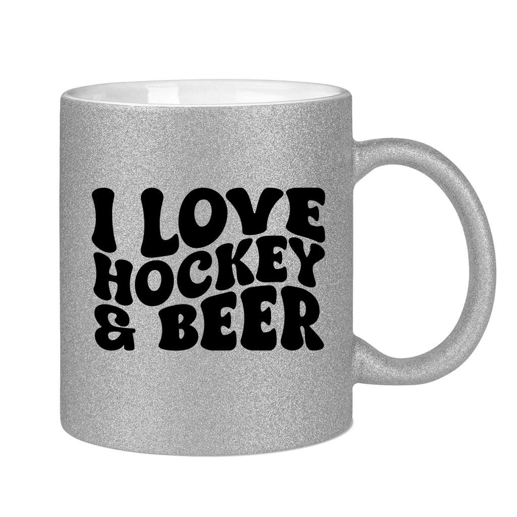 Glitzertasse I LOVE HOCKEY & BEER