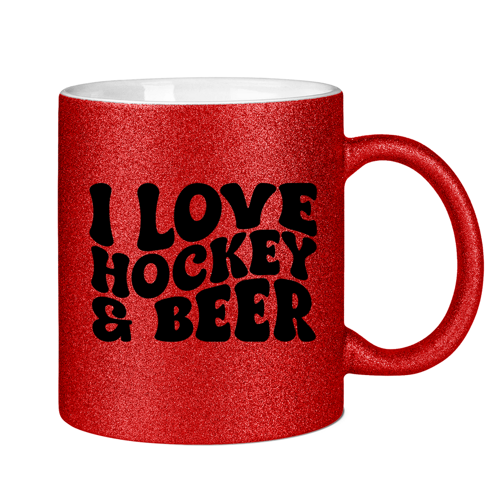Glitzertasse I LOVE HOCKEY & BEER