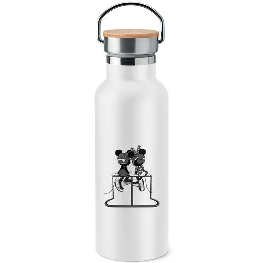 Edelstahl-Trinkflasche mit Bambusdeckel MOUSE COUPLE