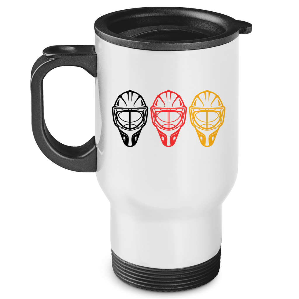 Edelstahl-Thermobecher TEAM GOALIE MASKE SCHWARZ-ROT-GOLD