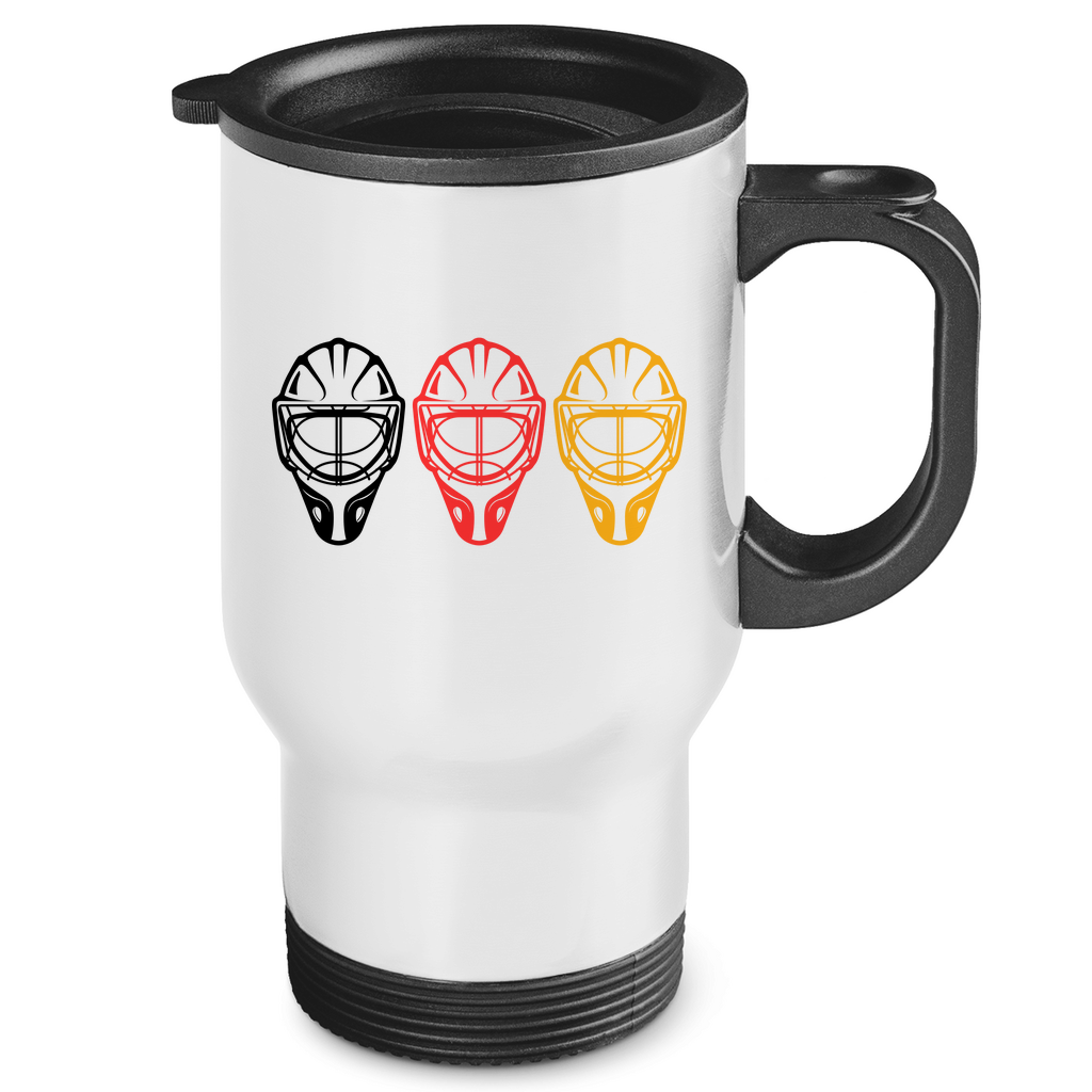Edelstahl-Thermobecher TEAM GOALIE MASKE SCHWARZ-ROT-GOLD