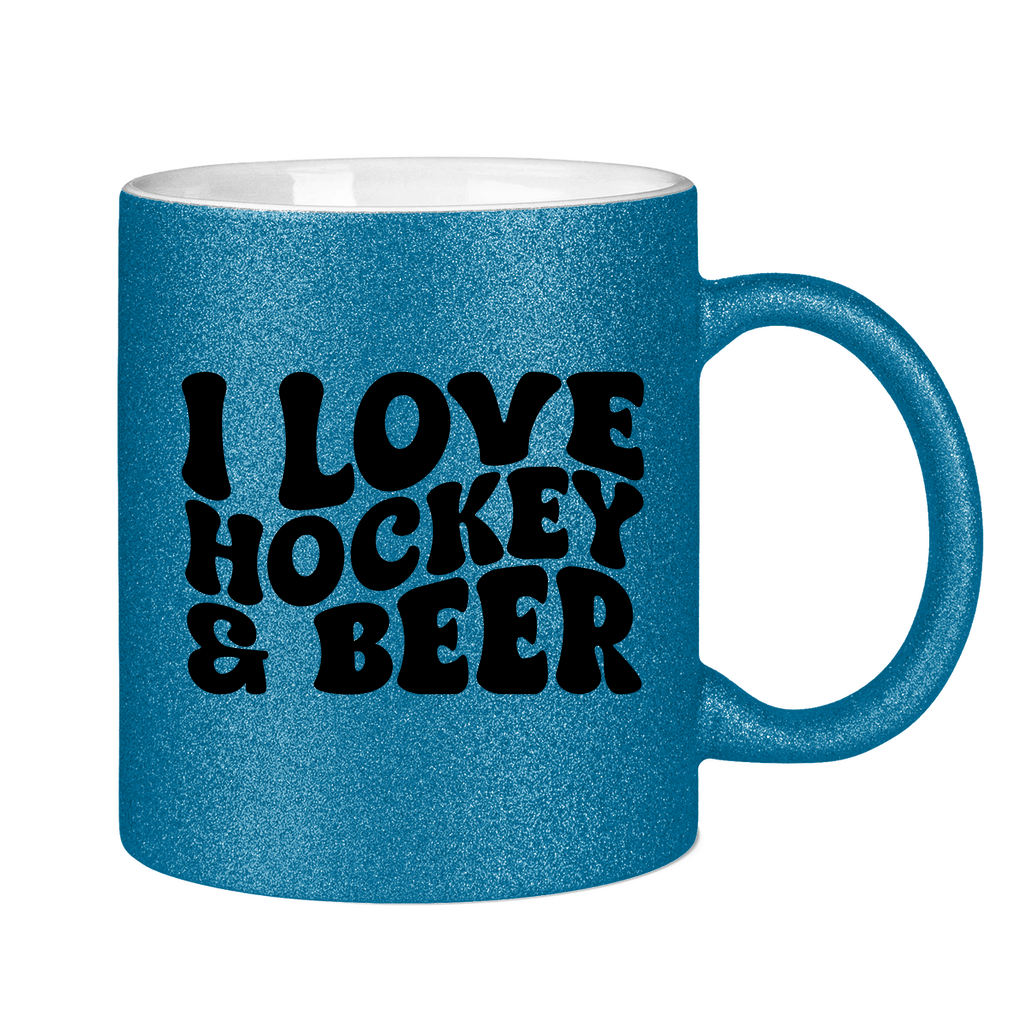 Glitzertasse I LOVE HOCKEY & BEER