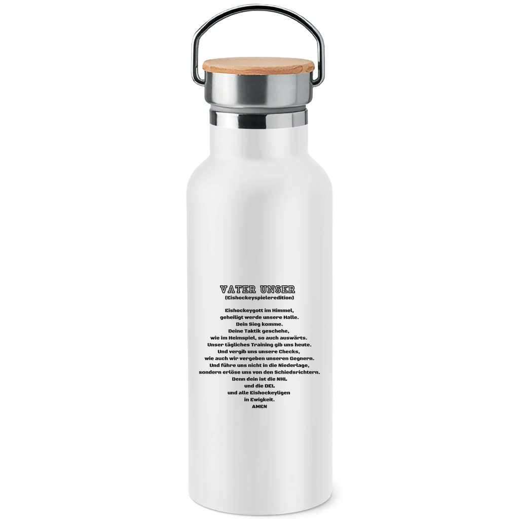 Edelstahl-Trinkflasche mit Bambusdeckel VATER UNSER SPIELER
