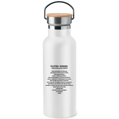 Edelstahl-Trinkflasche mit Bambusdeckel VATER UNSER SPIELER