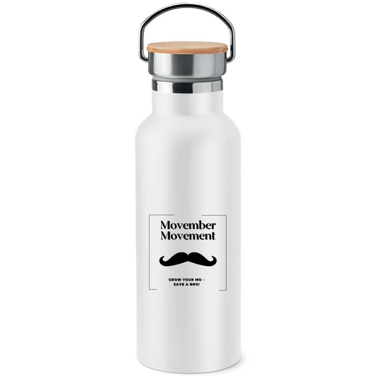 Edelstahl-Trinkflasche mit Bambusdeckel MOVEMBER MOVEMENT