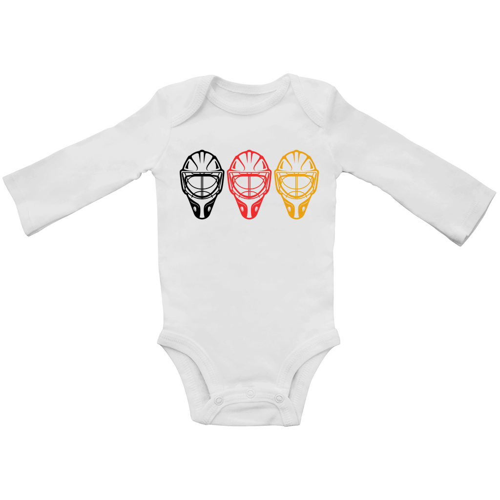 Babybody Langarm TEAM GOALIE MASKE SCHWARZ-ROT-GOLD