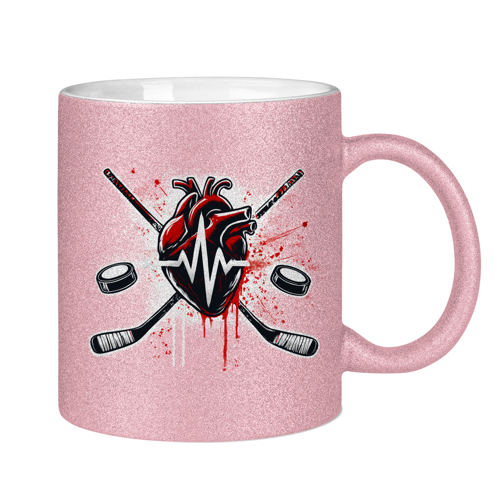 Glitzertasse HOCKEY HEARTBEAT