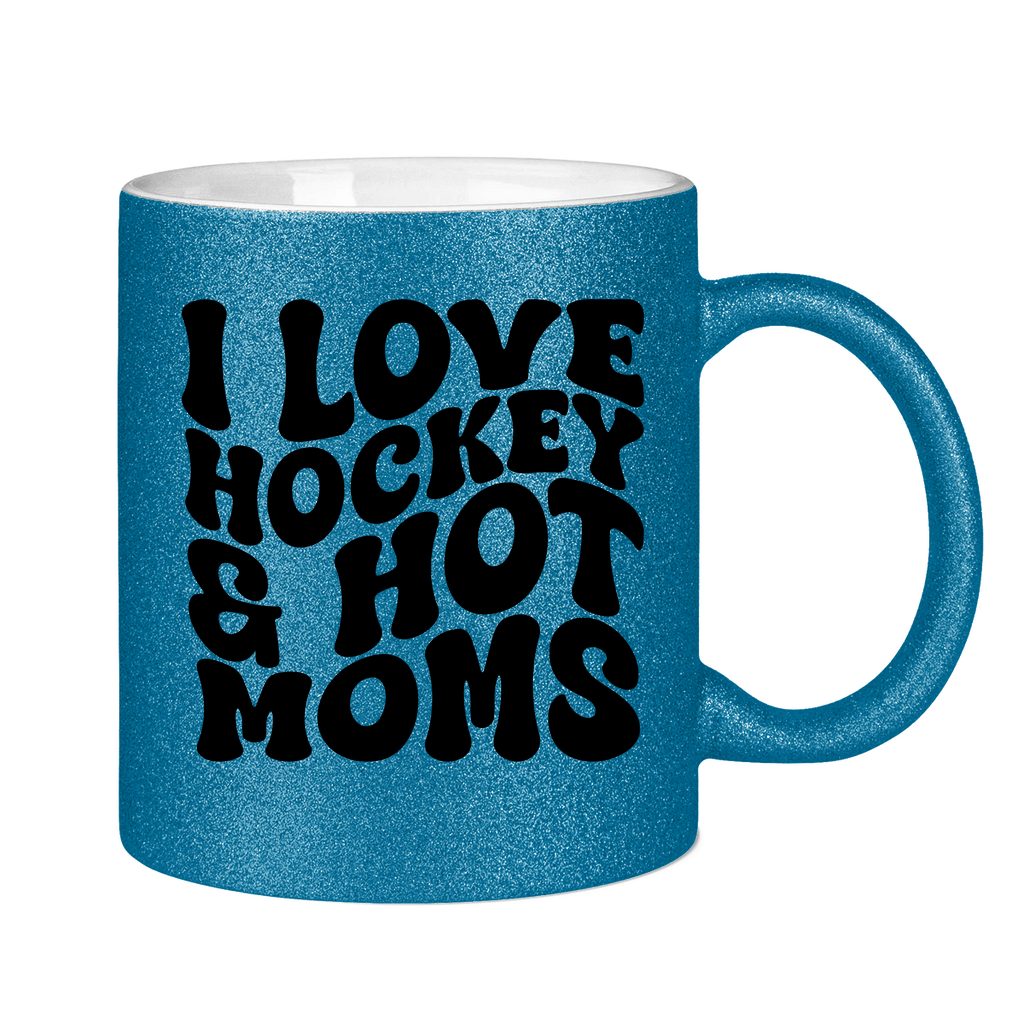 Glitzertasse I LOVE HOCKEY & HOT MOMS