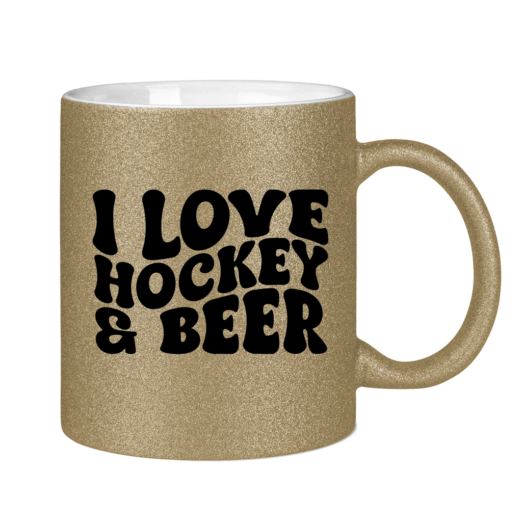 Glitzertasse I LOVE HOCKEY & BEER