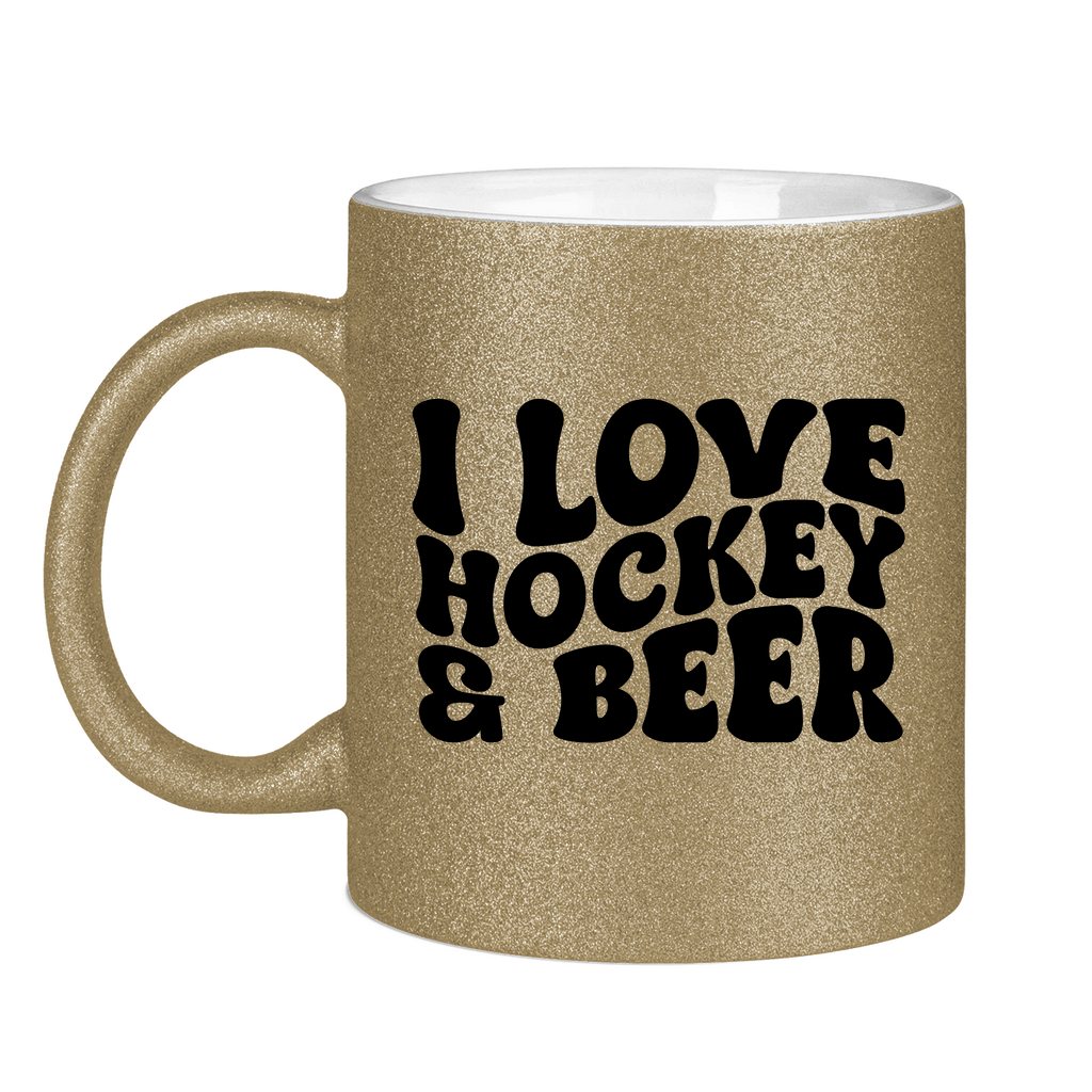Glitzertasse I LOVE HOCKEY & BEER