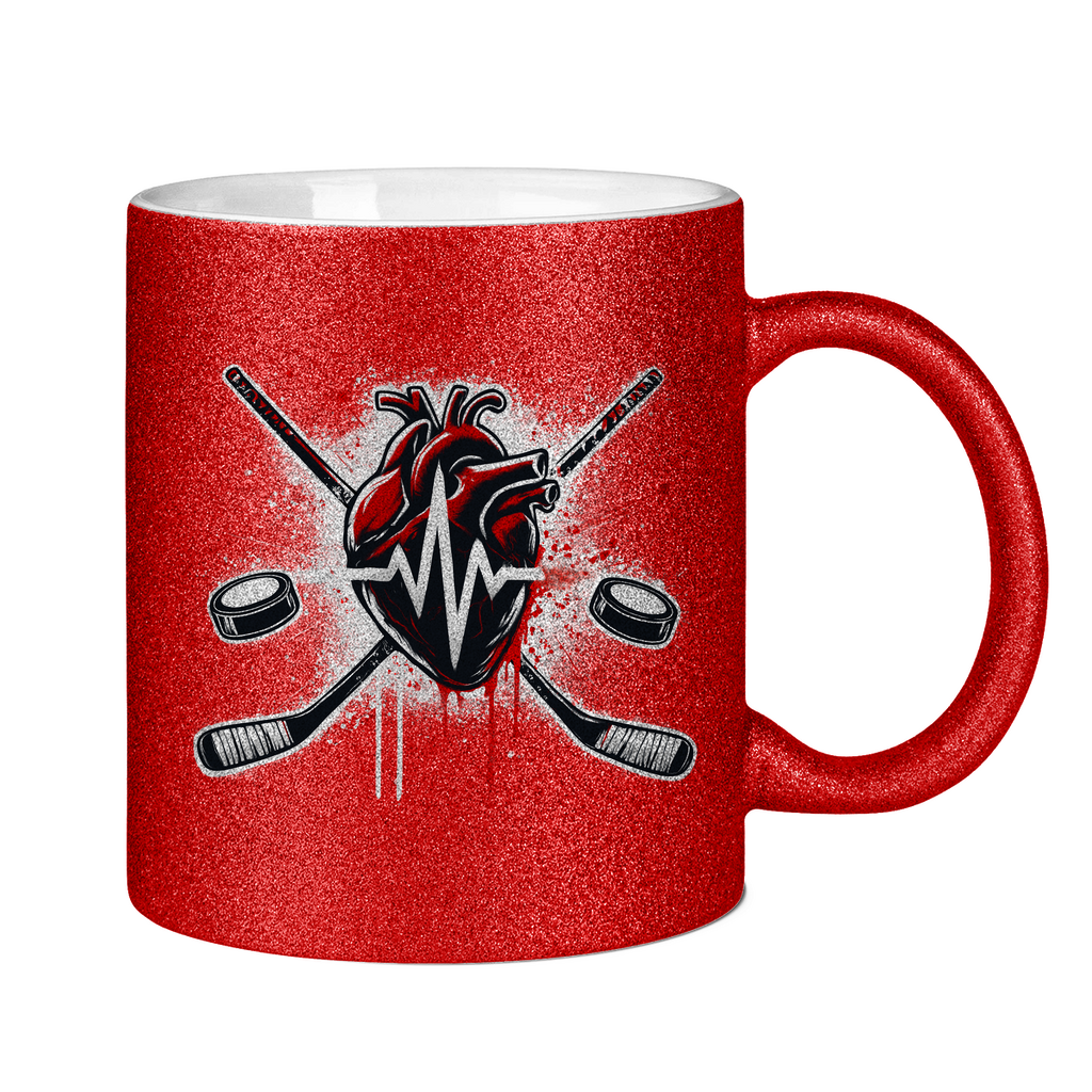 Glitzertasse HOCKEY HEARTBEAT
