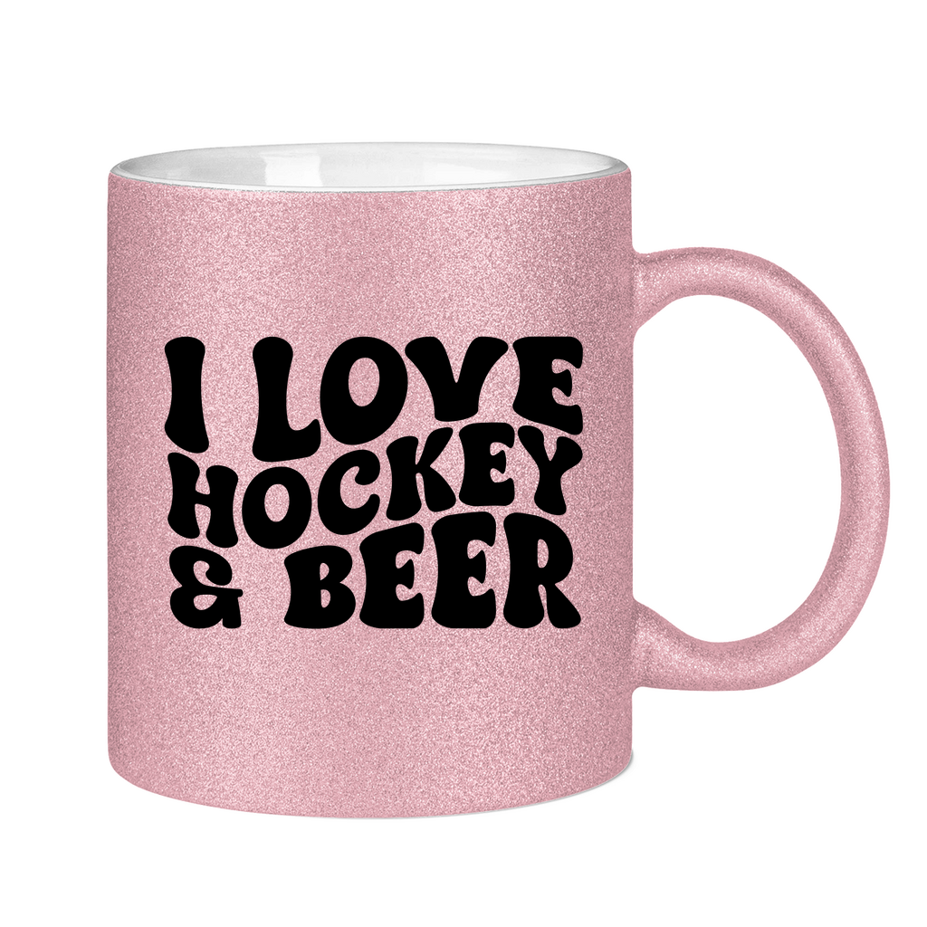 Glitzertasse I LOVE HOCKEY & BEER