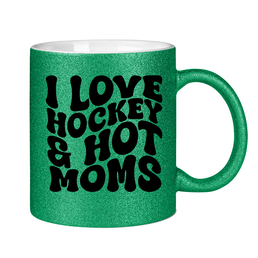 Glitzertasse I LOVE HOCKEY & HOT MOMS