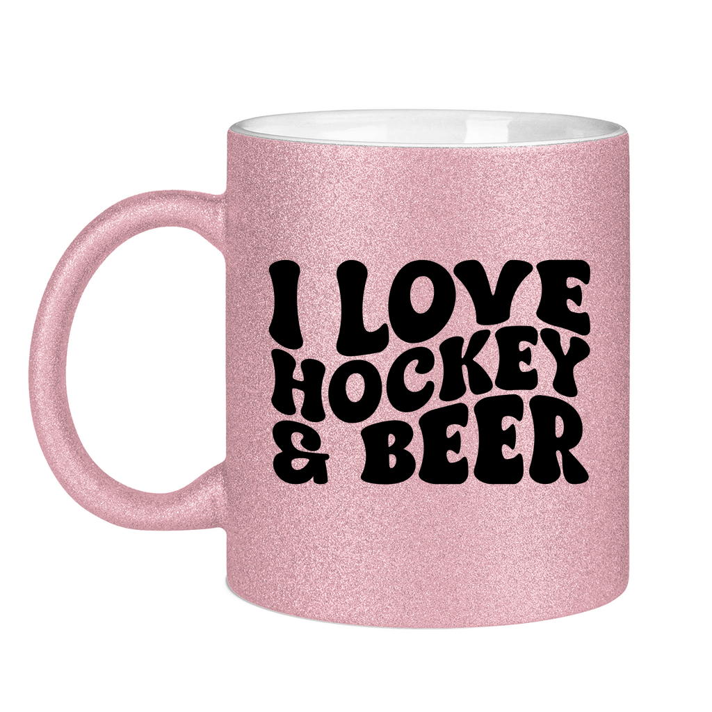 Glitzertasse I LOVE HOCKEY & BEER