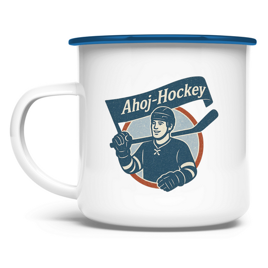 Emaille Tasse AHOJ-HOCKEY VINTAGE