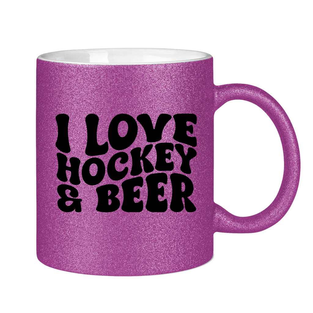 Glitzertasse I LOVE HOCKEY & BEER