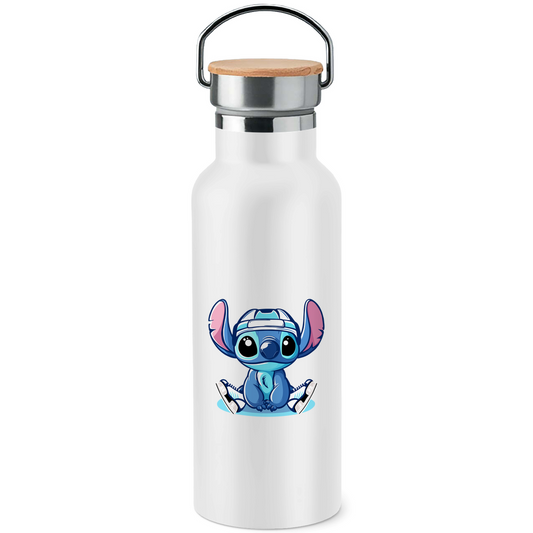 Edelstahl-Trinkflasche mit Bambusdeckel HOCKEYSTITCH