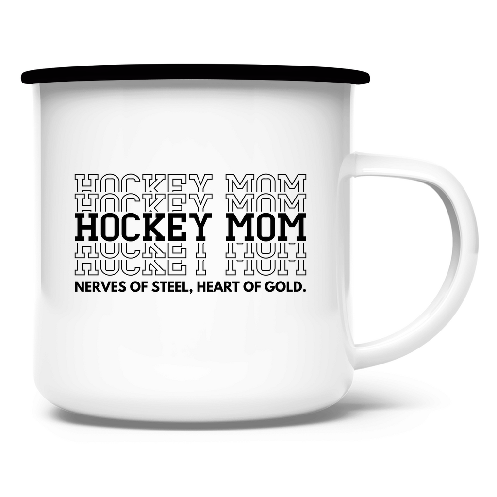 Emaille Tasse HOCKEYMOM NERVES & HEART