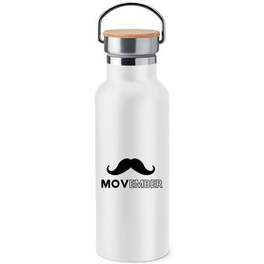 Edelstahl-Trinkflasche mit Bambusdeckel MOVEMBER