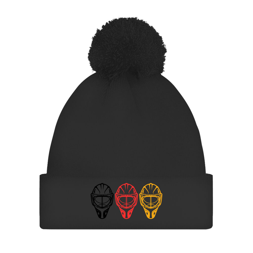 Bommelmütze TEAM GOALIE MASKE SCHWARZ-ROT-GOLD