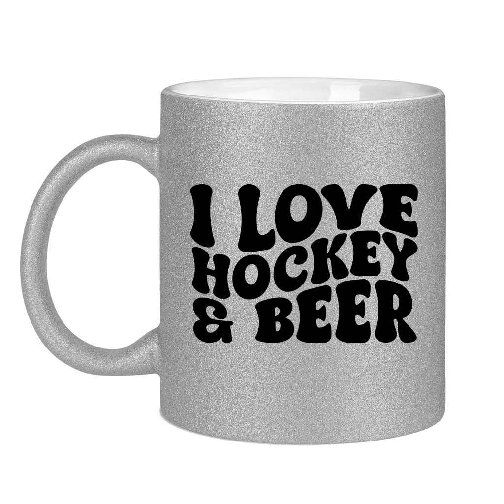 Glitzertasse I LOVE HOCKEY & BEER