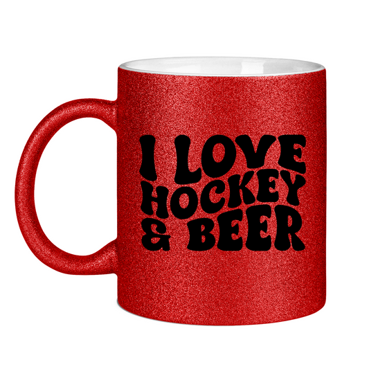 Glitzertasse I LOVE HOCKEY & BEER